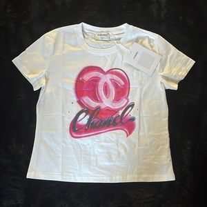 Chanel Pink Heart Graphic Tee